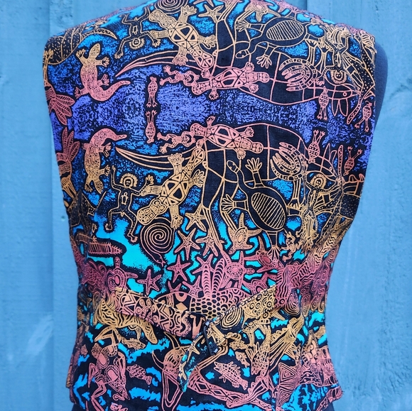 Jammin Hand Prints Hemp Aboriginal Vest Made in Coolum Bch Australia Size Small - Picture 2 of 10
